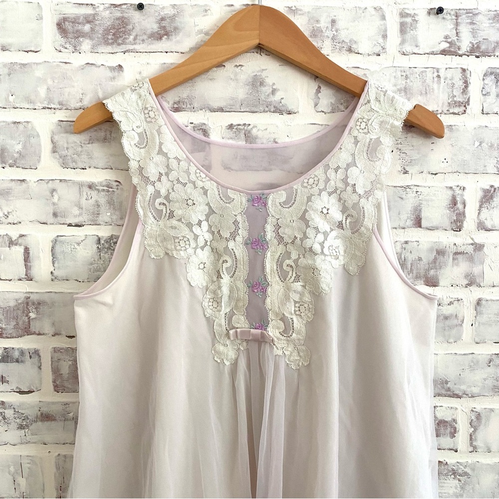 Vintage 60s Lavender Babydoll Nightgown • Sheer Chiffon Lace Lavender Lingerie